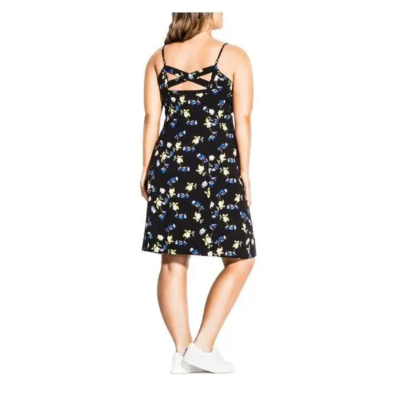 CITY CHIC Womens Black Button Front Lined Spaghetti Strap Dress Plus S\16 - Picture 2 of 2